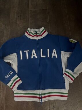 Italia Blue Zip-Up Jacket with Tricolor Trim